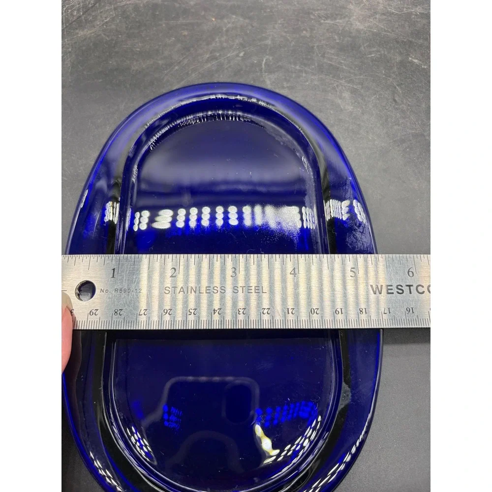 Vintage Cobalt Blue Glass Butter Dish with Clear Domed Lid Two Piece Set